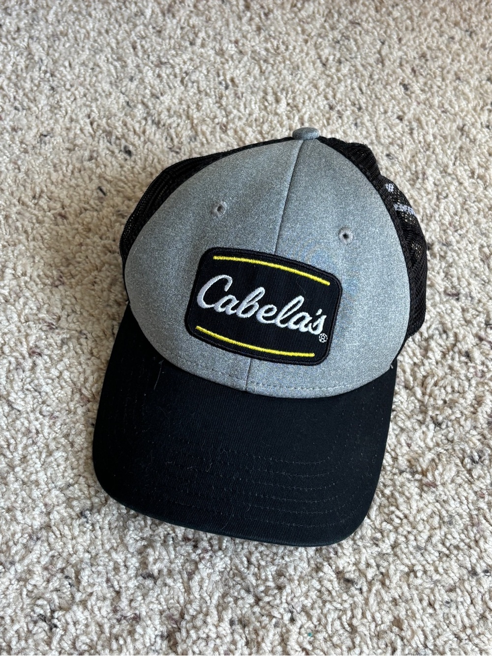 Cabela's Grey, Black and Yellow Logo Trucker Hat youth size